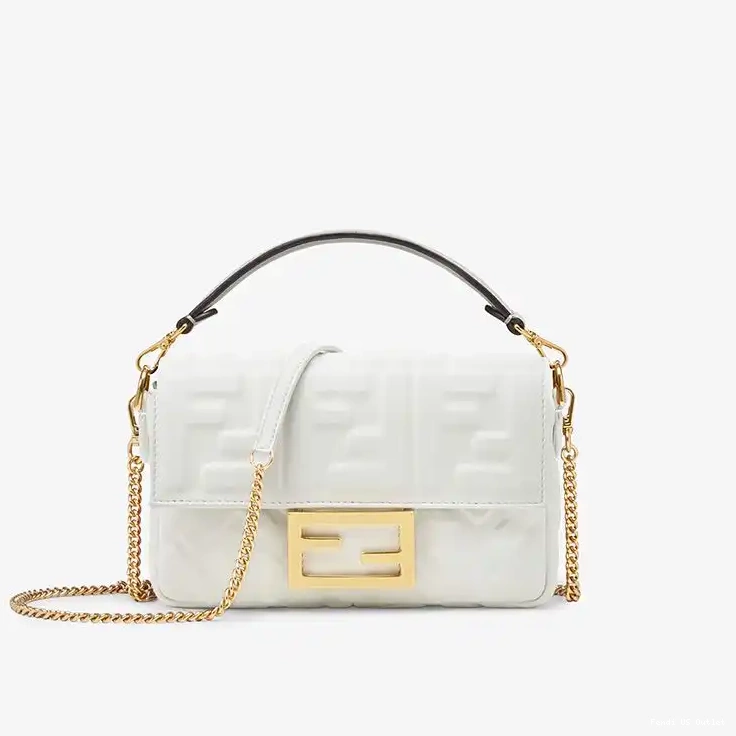 Affordable HOT Fendi White Leather Nappa FF Baguette In Motif Mini Bag 0528